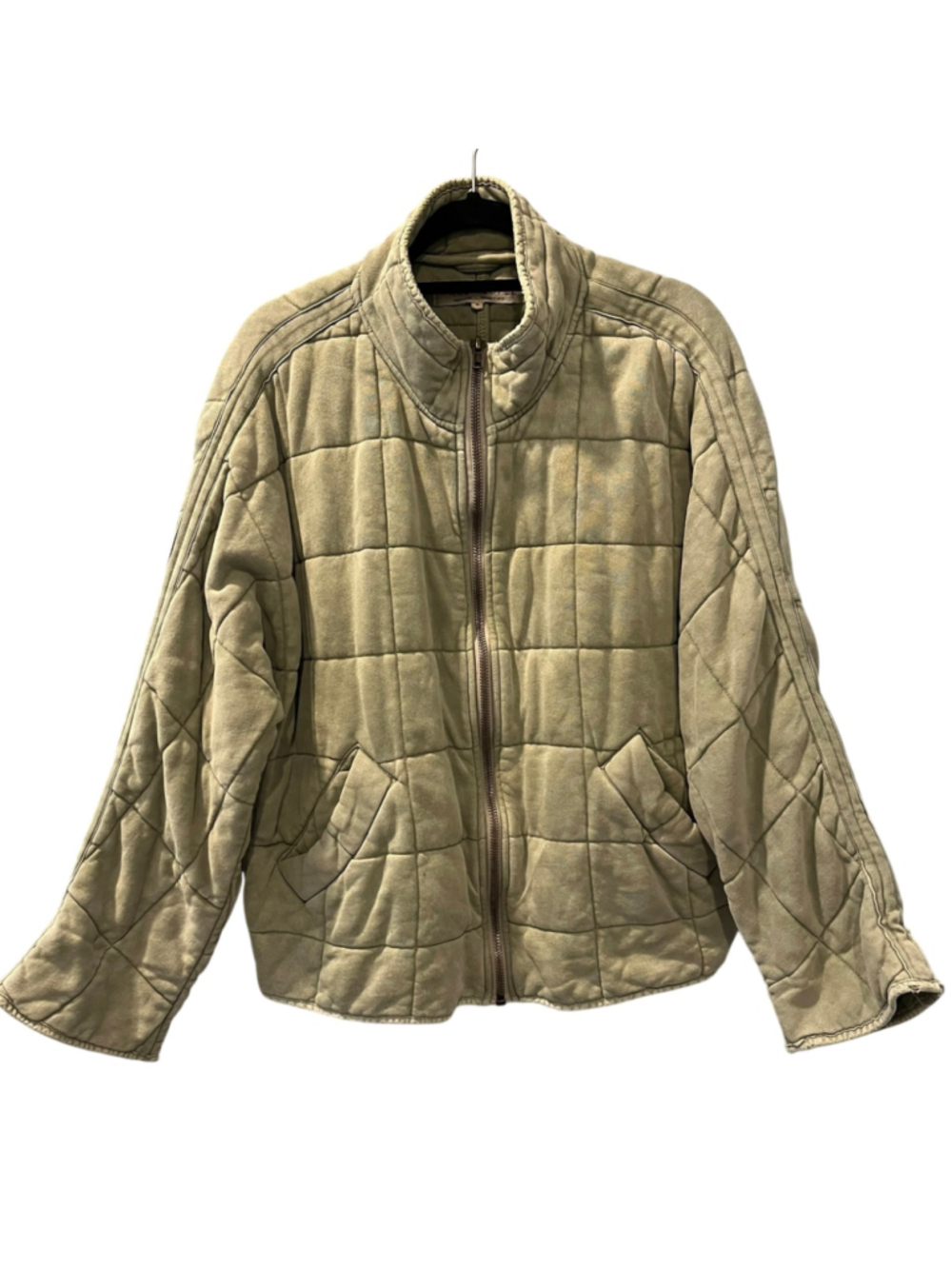 Free People Dolman Quilted Jacket M Moss Green Wash Oversized Slouchy Knit EUC